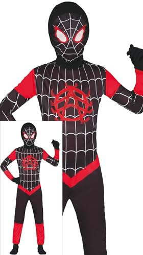 FIESTAS GUIRCA Costume Spider Hero per bambino - Costume Super Ragno Rosso e Nero con Maschera e Tuta - Costumi per bambini - Bambini dai 7 ai 9 anni