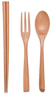 CHDWEY Cucharas Cuchara de Madera Tenedor cucharadita Catering Sopa de arroz Bambú Utensilio Cocina Cucharada Cucharadita Accesorios de vajilla, 2 PCS