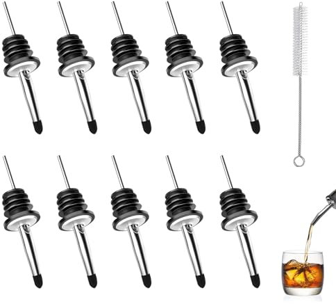 12Piezas Vertedor Acero Inoxidable, Taper Vertedores Aceite，Vertedor botellas, Vertedor Licor, Dosificador Bebidas, para Vino, Aceite, Vinagre, Whisky, Ron, Cócteles, Reutilizable y a Prueba Polvo