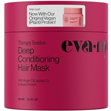 Eva NYC Therapy Session Deep Conditioning Hair Mask with Vegan Protein, Jojoba Oil + Argan Oil - Hydrate, Soften + Repair Hair Strength - Sulfate Free - Warm Vanilla Scent - 13.5 fl oz