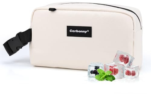 Cerbonny Small Insulated Lunch Bag, Small Cool Bag with Ice Packs, Beige | Perfect for office, school & travel. Great for yogurt, fruit snacks and drinks.
