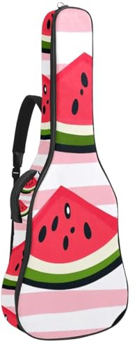 KengjuTesu 43 Zoll Akustikgitarre Softcase mit Rucksackgurt und 2 Taschen Rosa gestreift Wassermelone Keine Polsterung Rucksack Wasserdicht Oxford Tuch Bassgitarre Gigbag für Konzertgitarre,