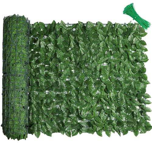LEIVESTE-Siepe Finta Artificiale per Recinzione da Esterno, Copri Balcone per Ringhiera, Rete Frangivista con Foglie Sintetiche, Ultra Coprente, con 40 Fascetti Verdi Omaggio (Lauro, 1x6 Mt)