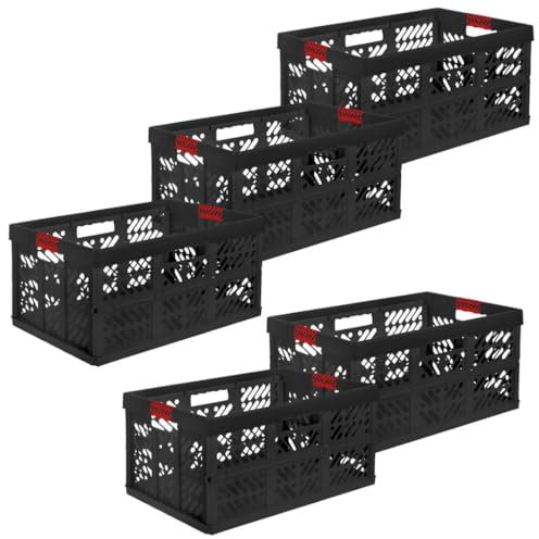 SomosTrade Klappbox 45L | Graphit - Rot | 54 x 28 x 37cm | mit Soft Touch Griffen | stabile Klappbox | Perfekte Aufbewahrung | (5 Klappbox - Graphit Rot)
