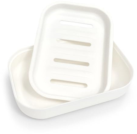 Double Layer Draining Soap Dish, Plastic Dishwashing Sponge Soap Holder for Kitchen, Bathroom, and Washstand (Milky White)