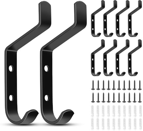 Dreamark 10 Stück Garderobenhaken, Kleiderhaken Schwarz, Wandhaken zum Schrauben für Garderobe, Jacken & Mäntel, Hüte & Taschen, Haken für Akustikpaneele, Kleiderhaken Wand, Metallhaken, 10CM