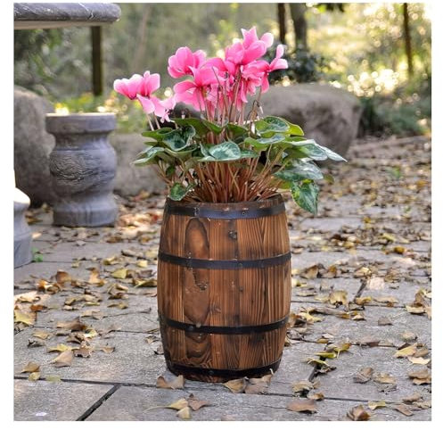 Zfmnoyev Jardinières Rondes en Bois, Jardinières en Tonneau De Vin avec Trous De Drainage, Jardinières, Pots Et Boîtes À Fleurs, pour Jardin, Terrasse Et Décoration Intérieure(40x40x80 cm)