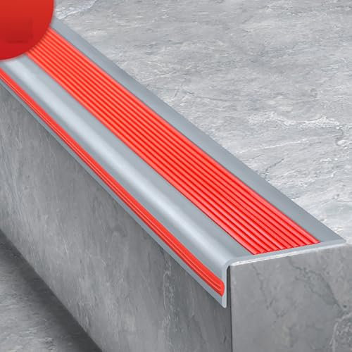 L-förmige Selbstklebend Treppen-Kantenschutz, Treppenkantenprofil, Flexible Rutschfeste Treppenkante Aus Gummi, Winkelprofil Für Treppenstufen Im Innen- Und Außenbereich(Rosso)