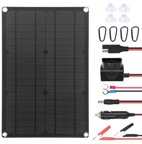 Solar-Autobatterie-Ladegerät, Solarpanel-Set, 12 V, 20 W, tragbares Solar-Ladepanel mit Steuerbox und SAE-Umwandlungskabeln für Auto, Wohnmobil, Motorrad, Boot
