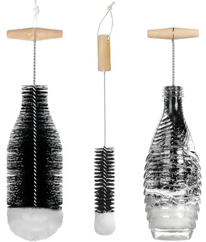 Lot De 2 Goupillon Bouteille avec Poignée, Brosse De Nettoyage en Acier Inoxydable, Brosse Bouteille pour Verre Et Gourde (Noir)