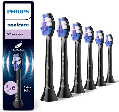 Philips Sonicare S2 Sensitive, pack de 6 cabezales para cepillo eléctrico, negro, HX6056/88