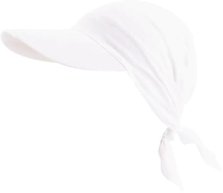 FRINZA Sonnenhüte Visier Damen-Bandana-Schal mit Krempe, Sonnenblende mit vorgebundenem Turban, Baumwoll-Kopftuch, Kopfbedeckung gegen Haarausfall, Schal, Wickeltuch, Strand-/Outdoor-Hut(Blanc)