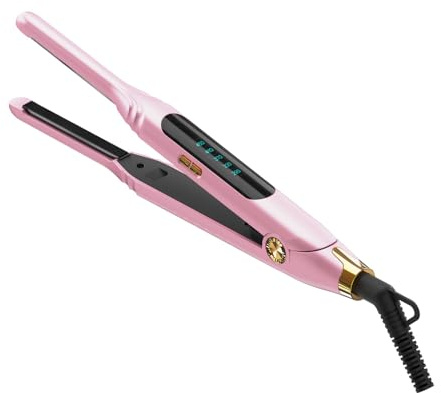 Mvxitanny Mini Flat Irons for Short Hair,Pixie Cut & Bangs,Pencil Hair Straightener for Edges with LED Display,Small Hair Straightener with Dual Voltage,Ease to use and Fast 15 Second Heat up（Pink）