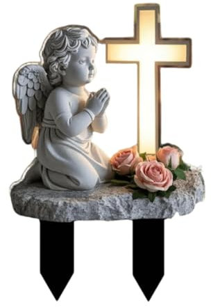 Milageto Croce decorativa da giardino, cartello 2D, accessorio da giardino, decorazione piatta in acrilico, decorazione da prato per vialetti esterni, Angelo E Croce