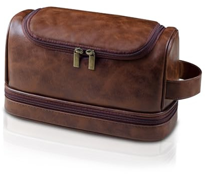 Kulturbeutel für Herren,große Reisetasche aus Leder mit Aufhängehaken