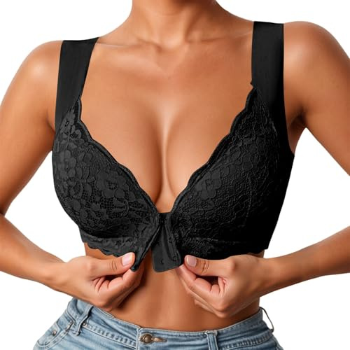 POIUIYQA Sujetadores Mujer Push Up Tallas Grandes Cómodo Encaje Sexy Sujetador Delantero Abierto Bralette sin anillo de acero Chica Dama Chaleco Yoga Fitness Top Mujeres