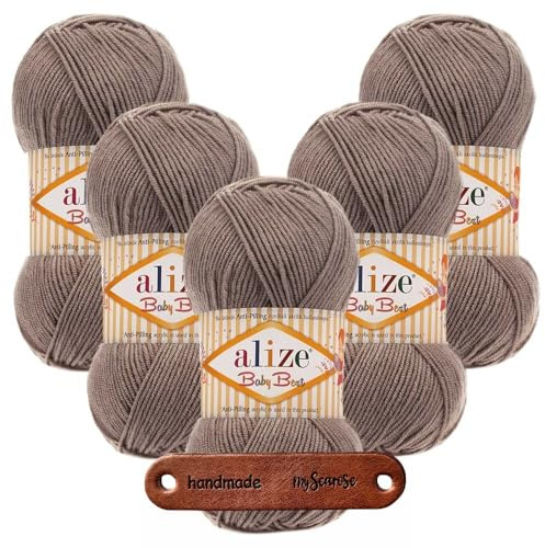 ALIZE 5 x 100g Baby Best 534 Light Brown Premium Wolle babyweich ohne Fusseln für Babykleidung Decken und Accessoires hautfreundlich pflegeleicht für das ganze Jahr mit mySearose Label