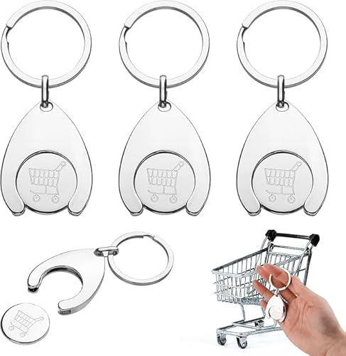 3Pcs Shopping Trolley Token, Metal Trolley Token UK, Trolley Token Keyrings With Detachable Coin, Trolley Coin For Shopping Trolleys & Lockers
