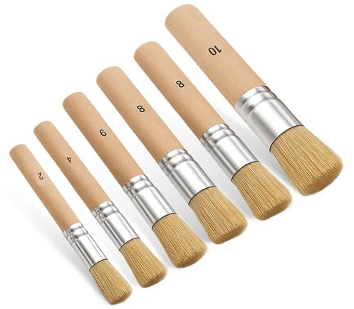JJUNW 6 pinceles de madera, cerdas naturales, mango de madera, lavables para acrílico, aceite, acuarela, pintura de casa, manualidades, 5 tamaños