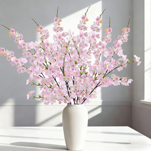 Kuvarix 4 fiori di ciliegio artificiali, 105 cm, fiori di ciliegio, fiori artificiali, fiori artificiali, decorazione primaverile, decorazione da tavolo (rosa)