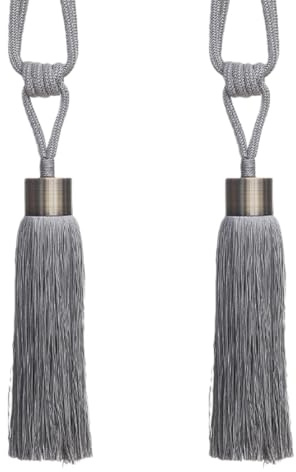 VBNEXYR Sujeta Cortinas Trenzados Ajustable Paquete de 2 Borlas de Cortina de Bolas de Cobre Borlas para Sujetar 62.5cm Cordón de Unión Sin Taladro Color Gris