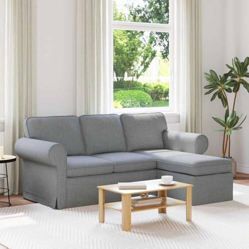 YunCangg Modern hörnsoffa ljusgrå, 195 x 138 x 80 cm, tyg och metallram, modulär design för vardagsrum, hållbar och bekväm