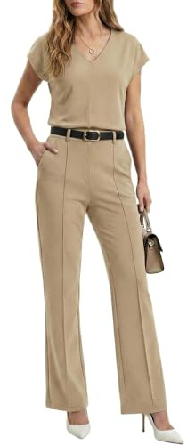 GRECERELLE Tracksuit Womens Full Set Airport Lounge Wear Sets 2 Piece Ladies Tracksuits Business Casual V Neck Tops and Jogging Bottoms with Pockets