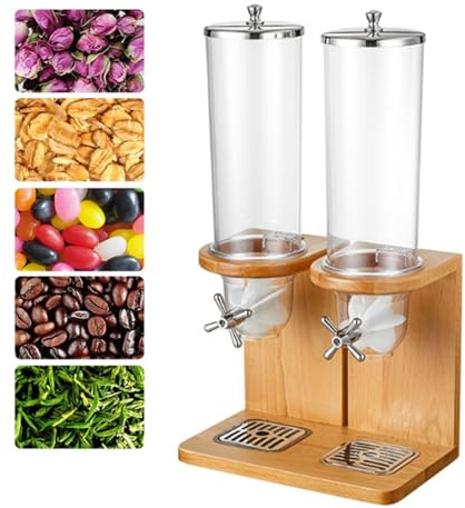 Dispenser per cereali in bambù, 3,5 l/7 l/10,5 l, contenitore per cereali da appoggio, con barile in PC e base in legno, dispenser per alimenti secchi, per riso, fagioli, noci