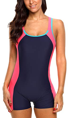 CharmLeaks Women Boyleg Swimming Costume Sport Swimwear Padded Swimsuit, UK 12, Medium, Racerback Red