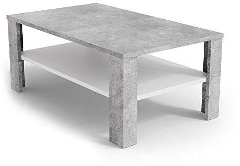 Vicco Couchtisch, Beton, 100 x 60 cm | mit offenem Ablagefach zur Aufbewahrung von Zeitschriften