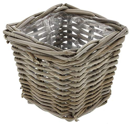 FRANK FLECHTWAREN Rattankorb, Pflanzkorb, Pflanzgefäß Pflanzer Rattan, klein, Quadratisch ca 21 x 21 x 19 cm, Leicht und atmungsaktiv, Trendfarbe Koboo-Grey, Zum Bepflanzen geeignet