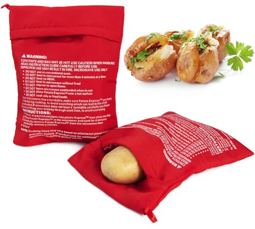 OBTANIM Microwave Potato Bag, 2 Pack of Reusable Microwave Cooker Bag Baked Pouch Potato Bag, Red