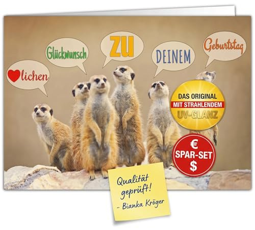 BREITENWERK A4 XXL Geburtstagskarte ERDMÄNNCHEN mit Umschlag - edle Klappkarte mit lustigen Erdmännchen - Glückwunschkarte zum Geburtstag Karte