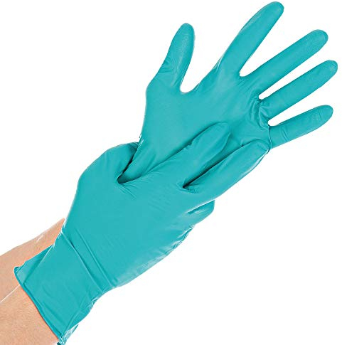 Guantes de nitrilo resistentes, 100 unidades, extra seguros, desechables, sin polvo, sin látex, grado médico AQL 1,5, para trabajos de limpieza, jardinería, tatuajes, industria, color verde