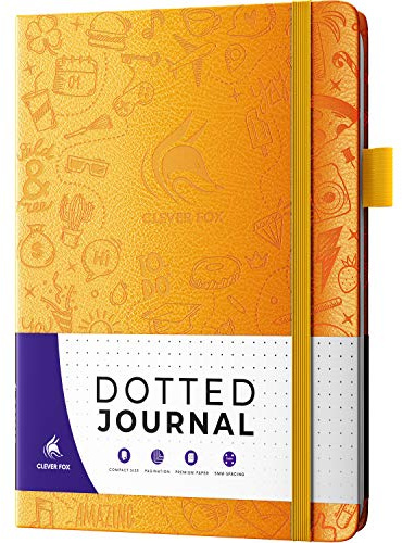 Clever Fox Dotted Journal 2.0 – Kompaktes Planungs- und Skizziernotizbuch mit Punktraster 120 g/m² dickes, nicht durchblutetes Papier – Planer mit Stiftschlaufe, Tasche, Bändern, Aufklebern – A5 –