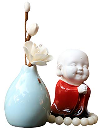 PIAOLING Feng Shui Dekoration Buddha Statue Dekoration Celadon Skulptur Maitreya Laughing Buddha Autozubehör Jade Porzellan Parfüm Dekoration Feng Shui Statue (Color : Red)