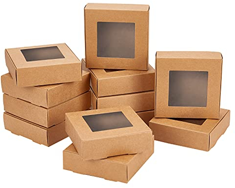 NBEADS 24 Stück Kamel Geschenkbox, 9.6x9.9x3.5cm Papier Faltschachteln Wiederverwendbar Schmuckschachteln Kraft-Leckerei-Boxen Mit Fenster 6x6cm Für Party Leckereien Geschenk Schmuckverpackung