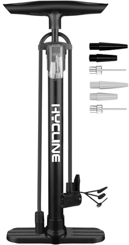 Hycline Fahrradpumpe, Luftpumpe 150/160 PSI Hochdruck Standpumpe, Handpumpe für alle Ventile - Presta, Schrader, Dunlop, Auto, Französisches Ventil, für Bike, Reifen, Ball (Schwarz ohne Manometer)