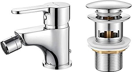 GRIFEMA Porto-G15003 New Miscelatore Monocomando Per Bidet, Rubinetto Bidet, Cromo/Argento & Ibergrif Scarico Lavabo Bagno Universale Pop Up 1/4 '', Valvola Piletta Lavandino Click Clack