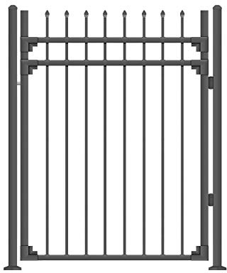 XCEL - Black Steel Anti-Rust Fence Gate - Sharp End Pickets - 4ft W x 5ft H - Easy Installation Kit, for Residential, Outdoor, Yard, Patio, Entry Way, 3-Rail Metal Gate