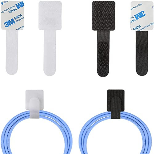 toukie Pack of 40 self-adhesive cable clips, cable holder, Velcro strap, cable ties, Velcro fastener, for desk, power cable, charging cables, audio cables, etc., no trace