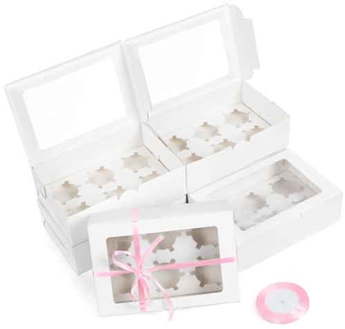Coptiner 20 Stück Cupcake-Boxen mit Fenster und Einsätzen, Kuchenboxen 6 Löcher Bäckerei Boxen Karton Verpackung Box Kuchenträger Behälter für Muffins Gebäck Cupcakes Kekse