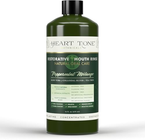 Heart Tone Botanicals Nano Silver Mouthwash | All Natural | Adult Restorative Mouth Rinse | Aloe Vera, Colloidal Silver, & Tea Tree | Complete Oral Care & Fresh Breath | Fluoride, GMO, & Alcohol Free
