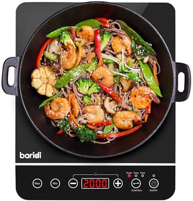 Baridi Induction Hob: Single Zone with 13A Plug, 10 Power Settings 200W-2000W, Touch Controls, 3-Hour Timer Function, Child Lock, Black - DH145
