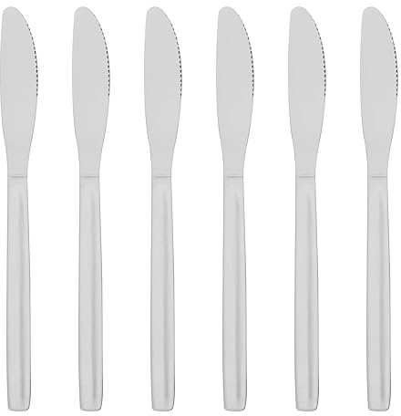Argon Tableware Stainless Steel Dinner Knives - Pack of 6 - Silver Dining Knives High Polished Flatware Metal Butter Knife Dishwasher Safe 12-Piece Table Knives Cutlery Set