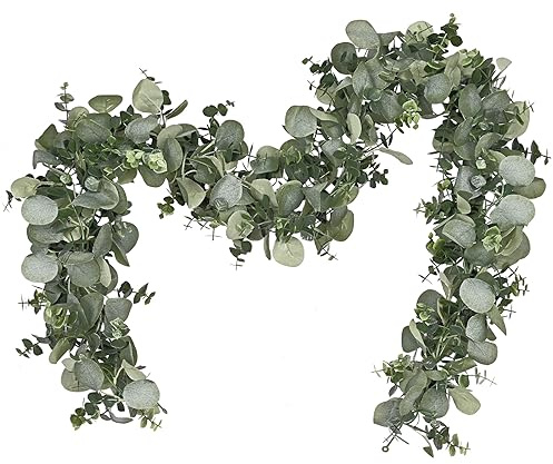 Dolicer 2 Packs 6FT Artificial Eucalyptus Garland, Faux Greenery Garland Hanging Fake Silver Dollar Eucalyptus Leaves Vines for Wedding Backdrop Arch Table Wall Party Home Decor