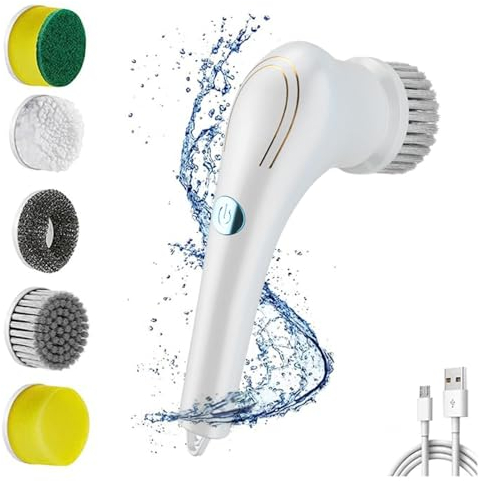 Electric Cleaning Brush For Bathroom, With 5 Changing Heads Electric Floor Scrubber, Usb Charging,360° Vibration Cleaning Spin Scrubber, For Cleaning Tile,Floor,Window