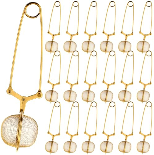 Yinder 20 Pcs Loose Leaf Tea Infuser Stainless Steel Mesh Snap Tea Ball Strainers with Handle Metal (Gold)