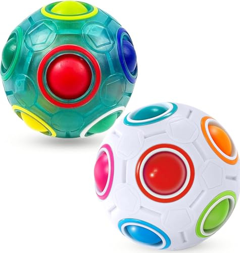EACHHAHA Magic Rainbow Ball Pallone Arcobaleno Set di 2 Puzzle 3D Riempitivo per Calza di Natale, Giochi di Intrattenimento per Bambini e Giocattoli di Decompressione per Adulti (Bianco + Blu)