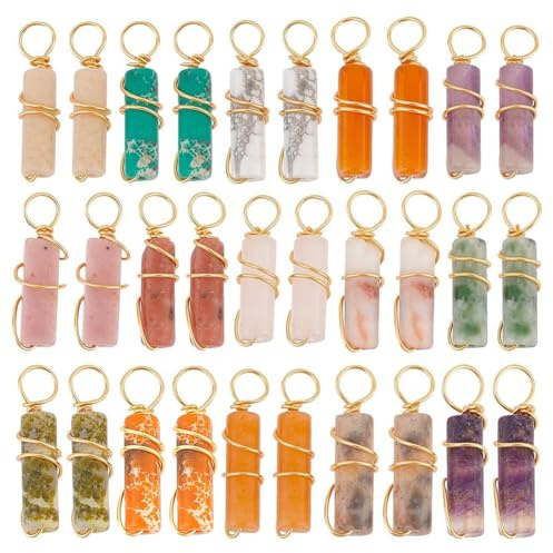 PH PandaHall 30 Stück Naturstein Anhänger 15 Farben Sechseckige Kristallstein Charms Spitzquarz Edelstein Anhänger Kupferdraht Wickel Charms Für Halsketten Ohrringe Schmuckherstellung